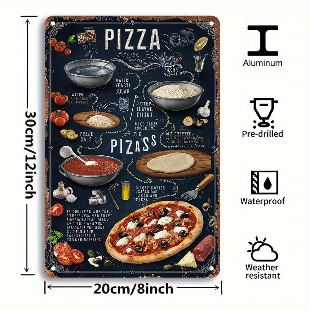 Vintage Pizza Recipe Metal Sign - 8x12" Aluminum Retro Decor for Kitchen, Bar & Restaurant