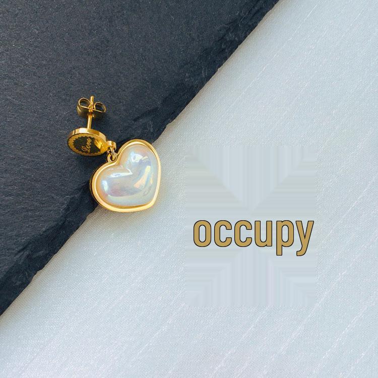 French Pearl Heart Imitation Mabe Titanium Steel Women's Retro Stud Earrings