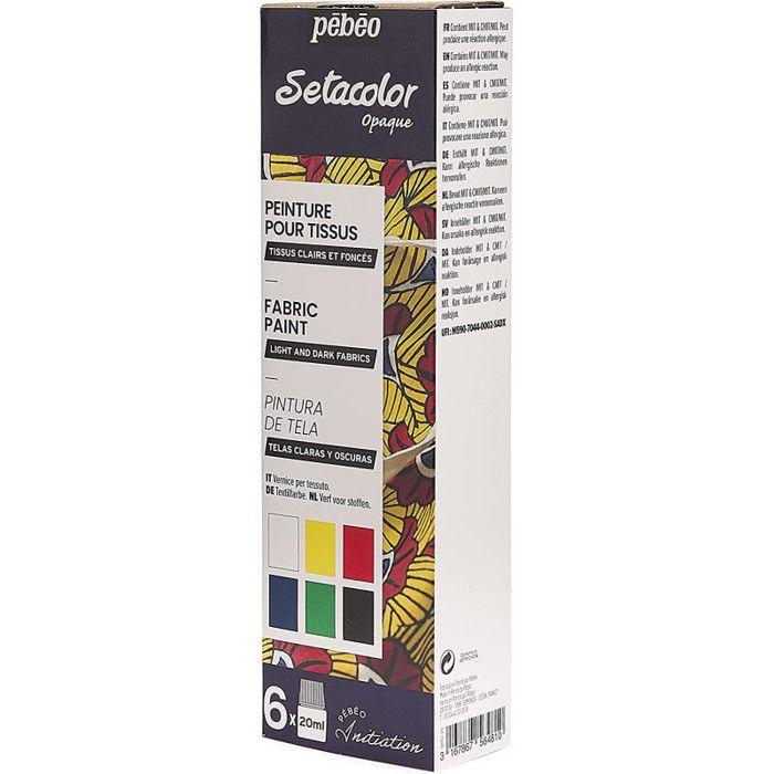 Introductory Kit - Pébéo - Fabric Paint - 6 Pots of 20 Ml - Light and Dark Fabrics