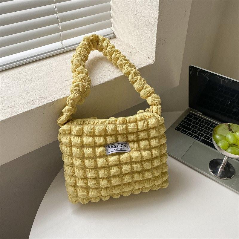 Chic Soft Pleated Bubble Cloud Shoulder Bag Available In White Black And Yellow