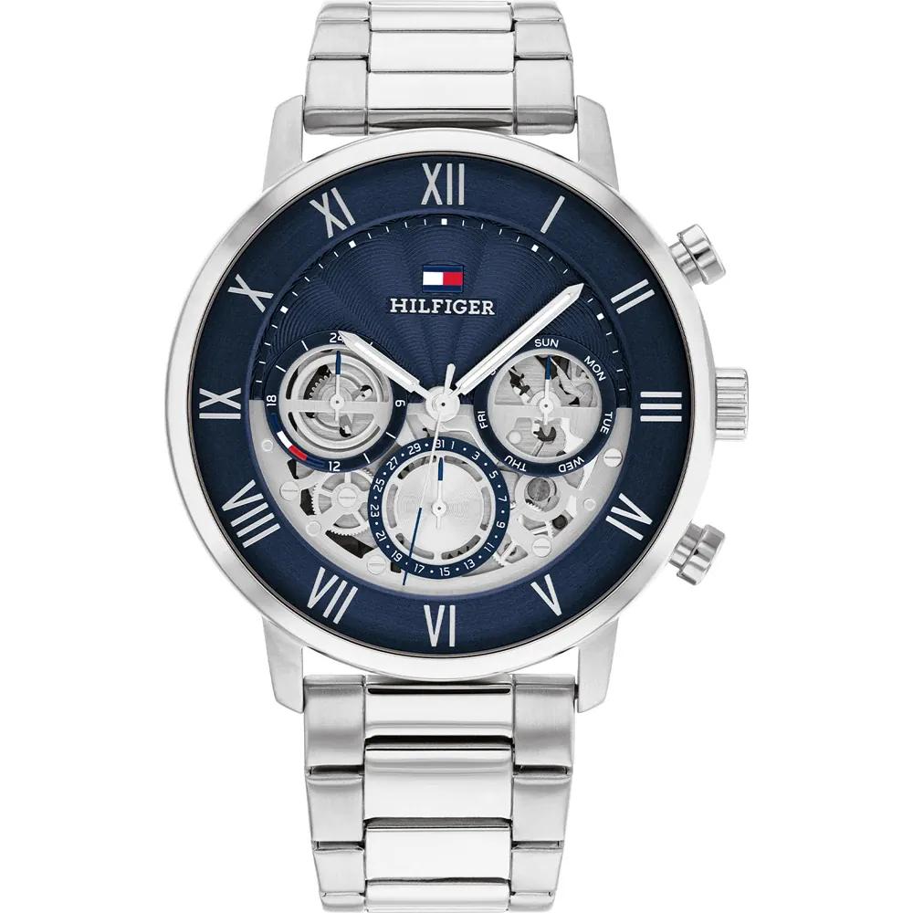 

Tommy Hilfiger Men s Skeleton Chronograph Quartz Watch Blue Dial Silver Case Silver Stainless Steel Strap 1710569 серебряный