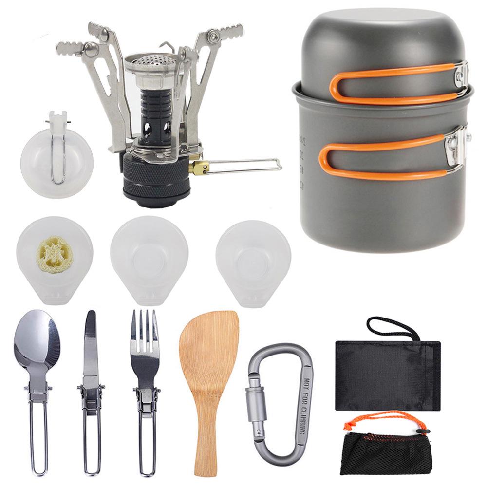 Outdoor Camping Cookware Set: Portable 1-2 Person Picnic Stove & Foldable Cookware