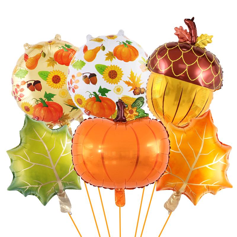 Harvest Thanksgiving Balloon Set: Pumpkin, Maple Leaf, Pine Cone Foil Balloons for Party Decoration