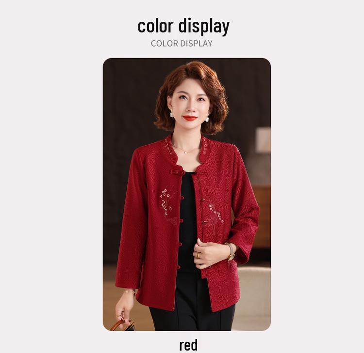 2026 Festive Tang Suit Shirt for Middle-Aged and Elderly Women: Grandma's Versatile Autumn Nine-Point Sleeve Chinese Style Top