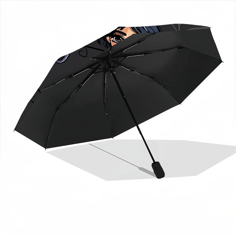 1pc Wednesday Addams Gothic Horror Automatic Folding Umbrella, Durable Plastic & Iron, Lightweight for Outdoor Daily Use  015