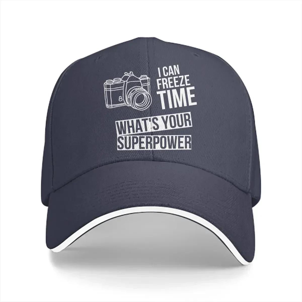 

Summer Cap Sun Visor Freeze Time Superpower Hip Hop Caps Photographer Camera Patent Cowboy Hat Peaked Hats One Size