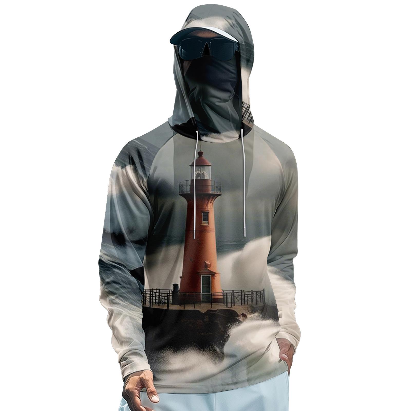 

Мужская худи реглан для рыбалки - UPF 50+ УФ-защита, длинный рукав, солнцезащитная рубашка с сетчатым козырьком XXL