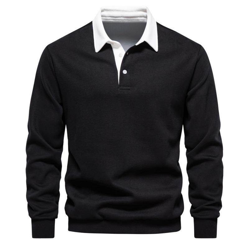 New Autumn Long-sleeved Polo Collar Trendy and Fashionable Men s High-quality Casual and Versatile Sweatshirt S чёрный
