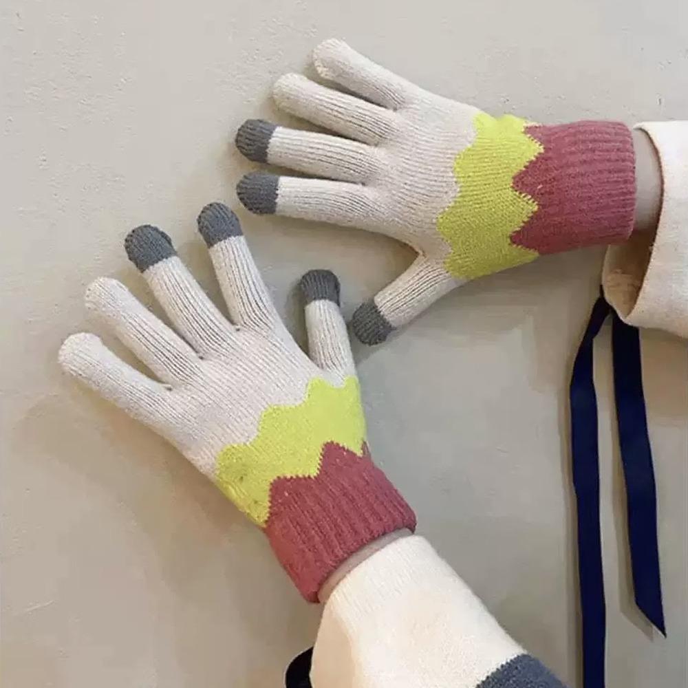 Candy Colored Winter Velvet Gloves Winter Warm Finger Gloves Knitted Gloves  For Woman Girls Maiden