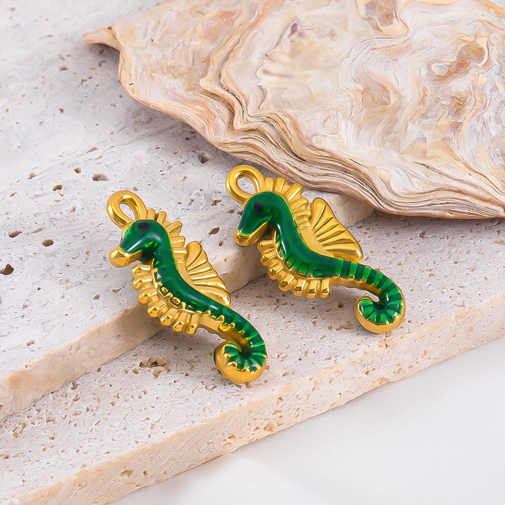 2pcs Stainless Steel Ocean Animals Pendant Whales Seahorses Conch Shells Marine Bracelets Earrings Charm for Jewelry Making Gift