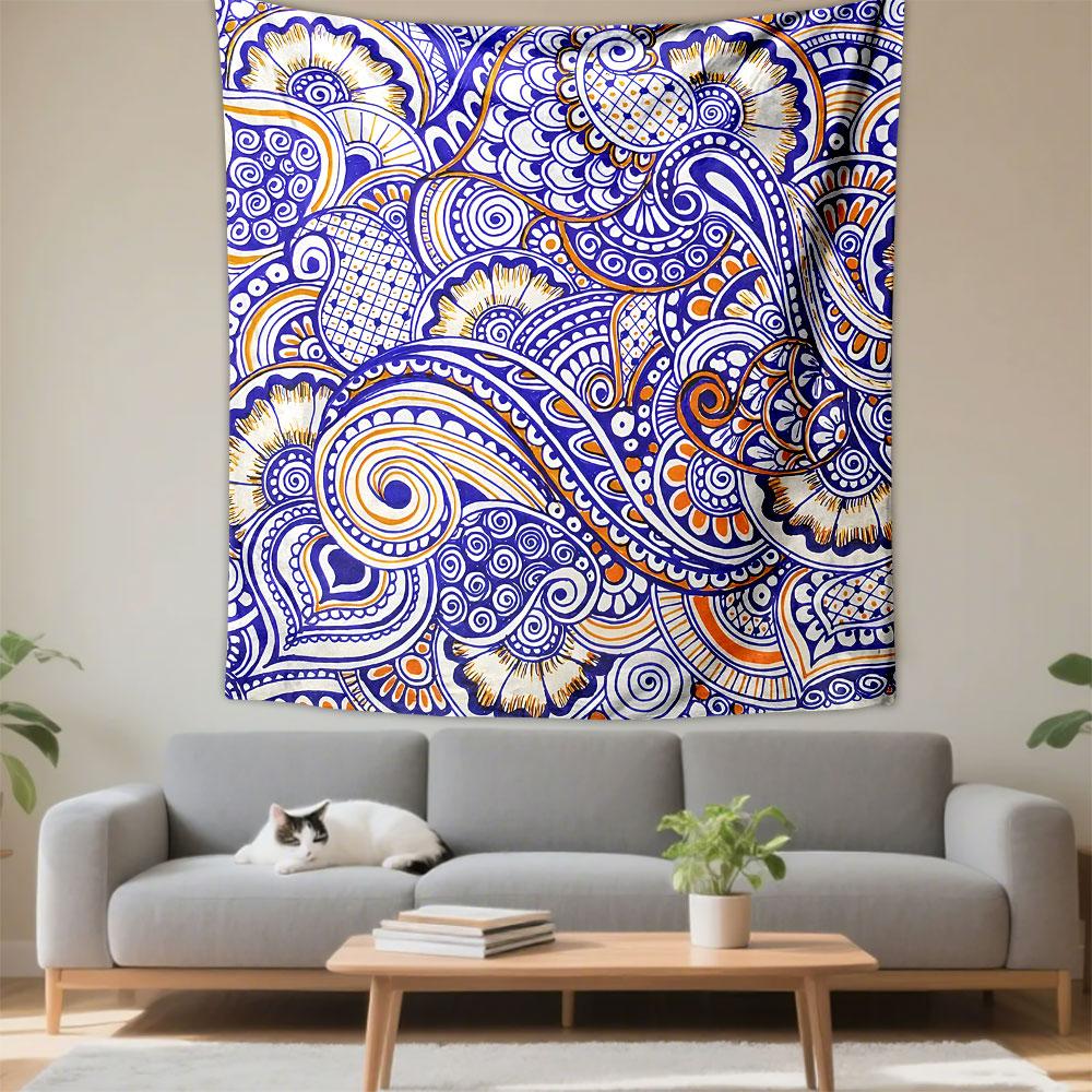Boho Paisley Floral Pattern Tapestry Design Patterned Tapestry Decorative Wall Hanging, Home Bedroom Living Room Decor