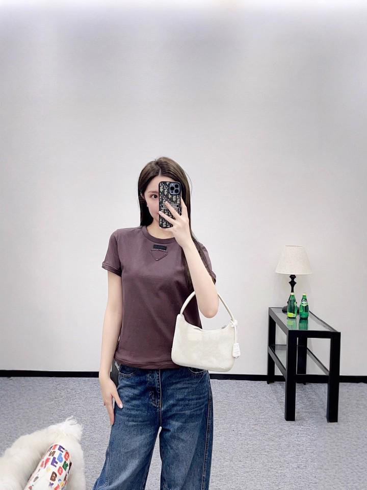 26 Early Spring High-Quality Underwire Short-Sleeve Triangle Logo Slimming Cotton T-Shirt - White Trendy Brand