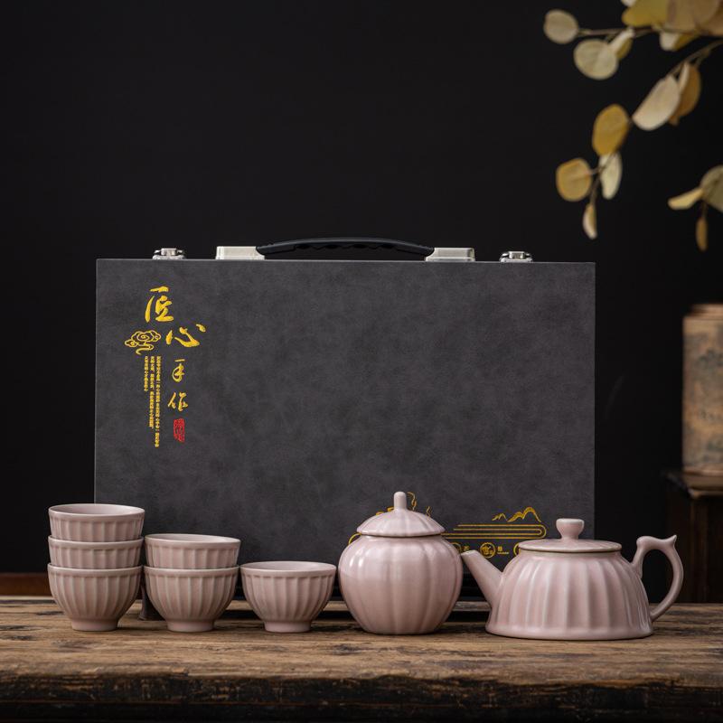 High-end Ru Kiln Kung Fu Tea Set, Open Film Can Be Raised, Household Teapot, Teacup Gift Box Gift
