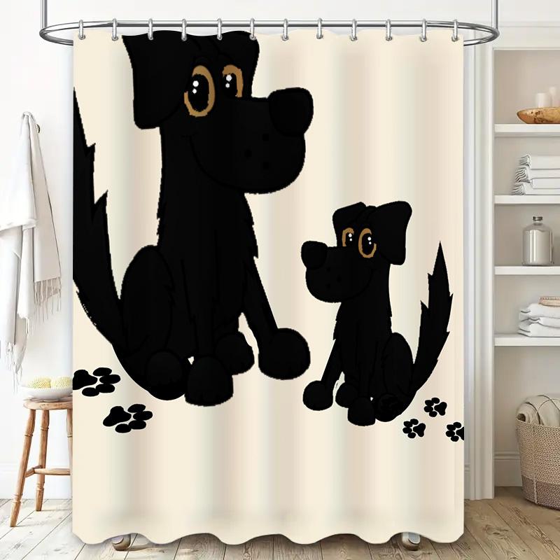 Adorable Black Dog Duo: Fun and Whimsical Cartoon Pattern Shower Curtain for a Cozy and Playful Bathroom Décor