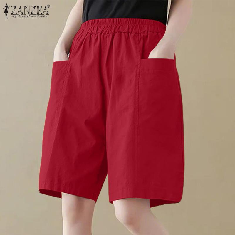 ZANZEA Women Casual Loose with Pocketed Elastic Waist Shorts