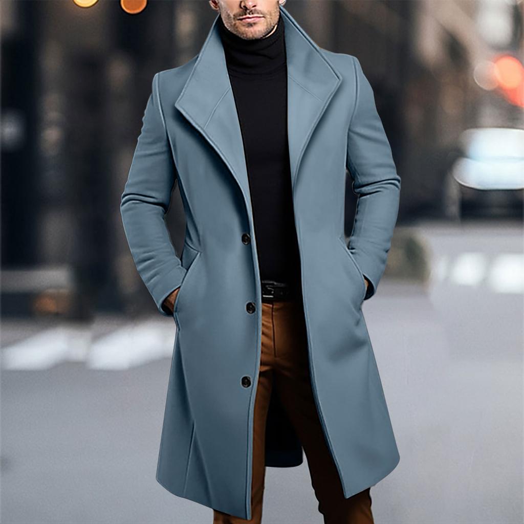 Men's Woolen Mid Length Coat, Windbreaker Coat