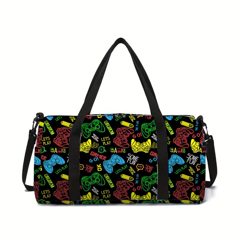 Borsa da Viaggio Grande Capacità con Controller di Gioco al Neon Per Ragazzo e Ragazza Migliori Regali Duffel da Viaggio Cartoni Animati 2D Borsa a Mano Per Bambini