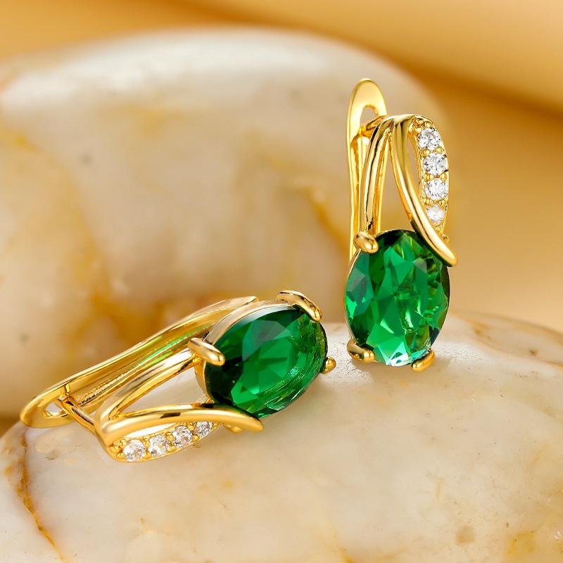 Popular Champagne Gold Oval Navy Blue Earrings for Women Simple and Personalized Temperament