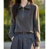 Half Zipper Lapel Pullover Sweater Women's Autumn and Winter New Solid Color Loose Pullover Knitted Sweater