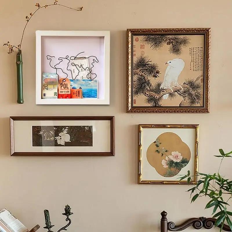 2PCS Adventure Archive Boxes Map Box Photo Frame Hanging Travelling Memorial Box Ticket Stamp Shadow Box Photo Frame Memory Box
