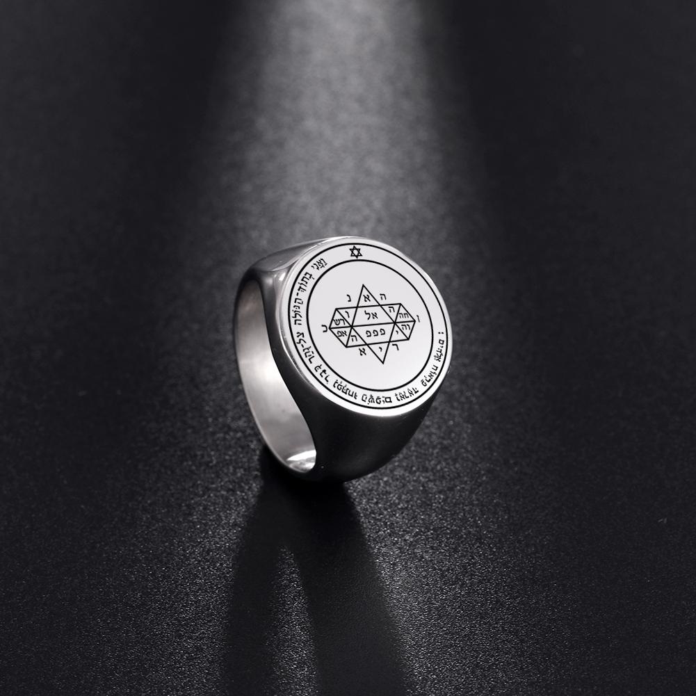 Sigillo dei Pentacoli di Giove Anelli Vichinghi Gotici per Uomo Donna Vintage Chiave di Salomone Punk Wicca Acciaio Inossidabile Sigillo Anello Gioielli