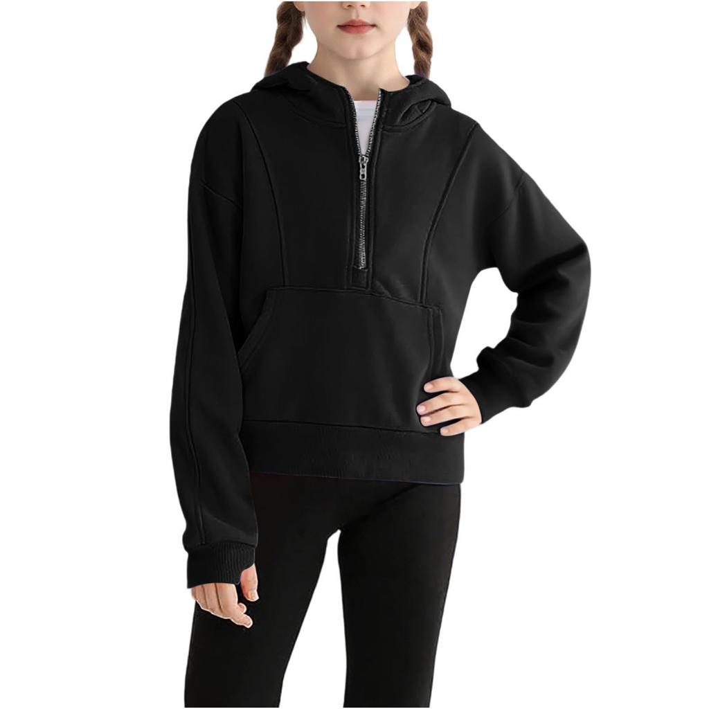 Kinder Kapuzen-Sweatshirt mit Reißverschluss, verdickt für Mädchen, einfarbiges Oberteil