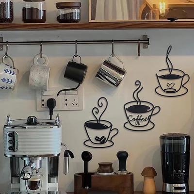 Set di 3 Decorazioni Murali in Metallo per Tazze da Caffè, Decorazione da Appendere per Caffetteria, Segno Metallico a Tema Caffè, Vintage Rustico, per Cucina, Ristorante, Negozio