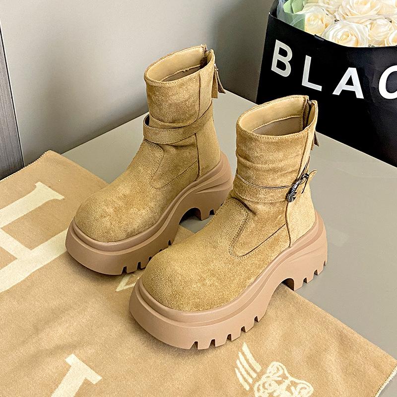 Women's British style mid-calf fashion versatile soft elastic comfort ankle boots shock absorption non-slip casual sports Martin boots