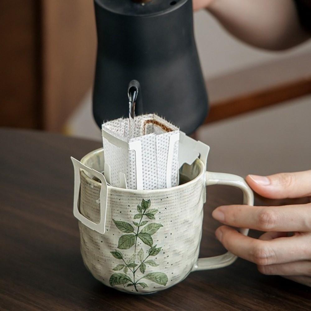 Comfortable Grip Leaf Print Water Cup Retro Breakfast Container Creative Coffee Mug  Cafe