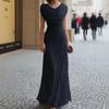 Europäische und amerikanische Mode schlankes Temperament Faltenkragen plissiertes langes Kleid Kleid