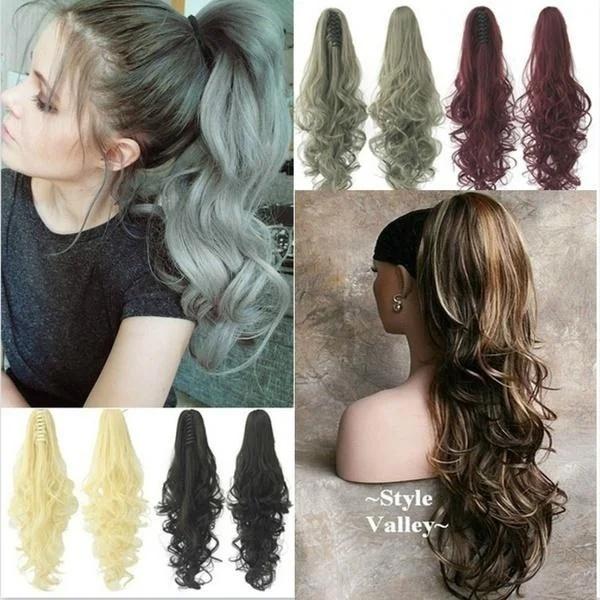 15 Colors Long Curly Claw Clip Drawstring Ponytail Hair Extensions Blond Hairpiece Wigs