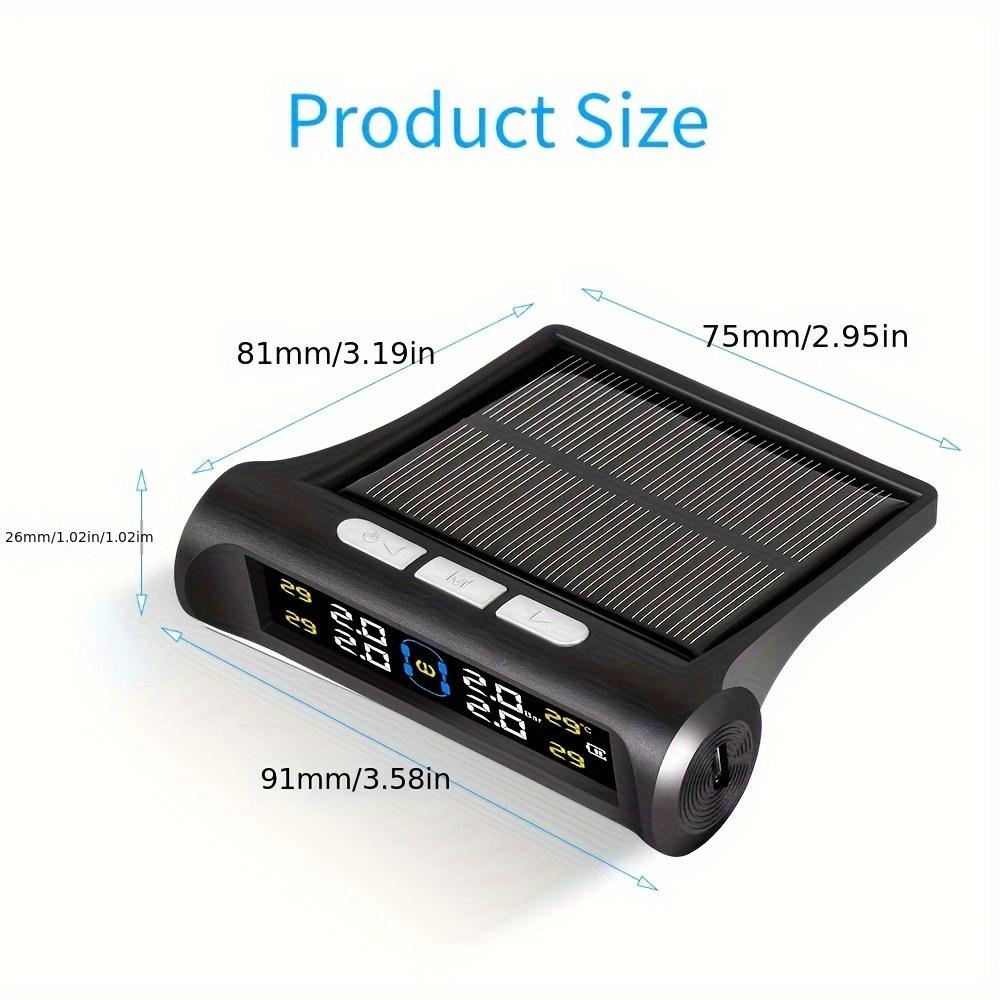 Solar Power TPMS Tire Pressure Monitoring System USB Rechargeable with 4 External Sensors Real-time Temp Alarm for Car SUV MPV Pickup