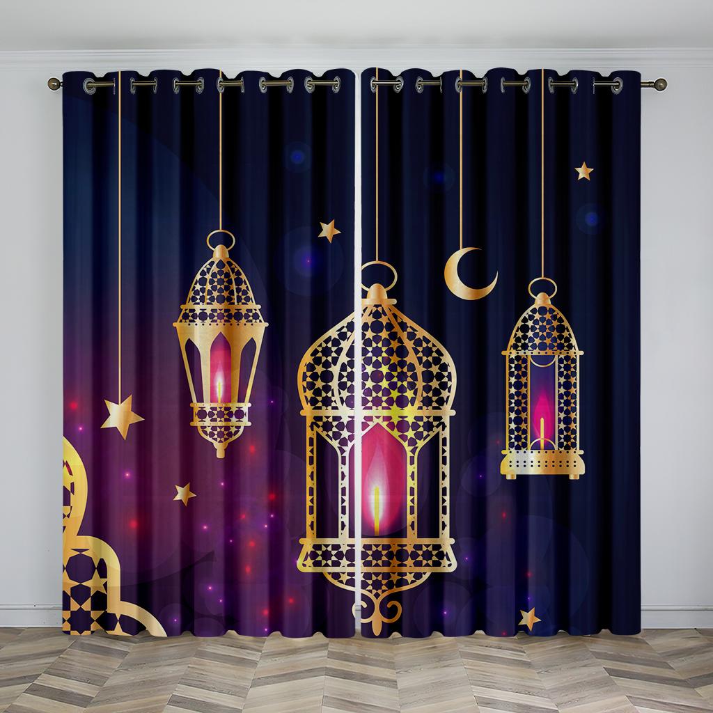 Islamic Traditional Festivals Eid Decorative Curtains 2 Panel Deluxe Living Room Bedroom Window Decorative Curtains