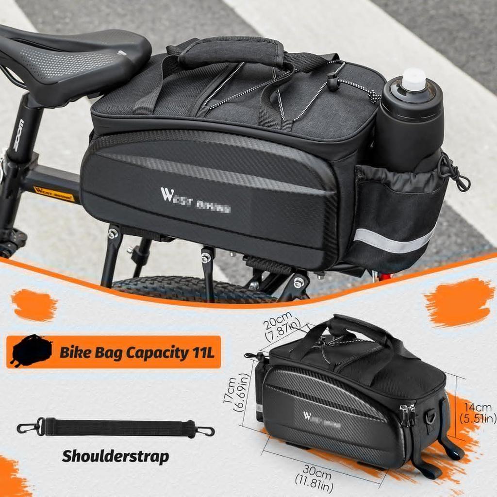 Waterproof Hard Shell Bike Rear Rack Bag 11/31L Reflective Oxford EVA Bicycle Trunk Pannier for Commuting Touring E-Bike