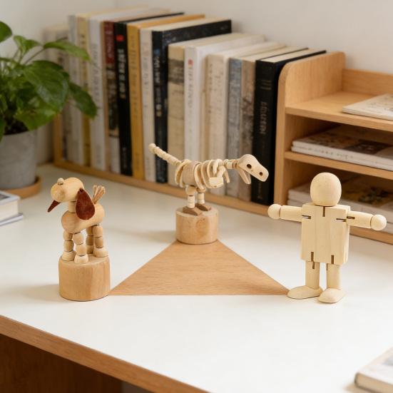 Wooden Finger Puppet Toy Cartoon Mini Desktop Movable Elephant Tiger Dog Puppet Figurine for DIY Crafts Home Party Decoration