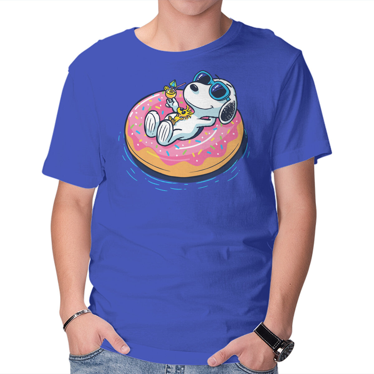 Unisex Crew Neck T-Shirt Donut Worry Be Happy Graphic Short Sleeve Casual Tee L