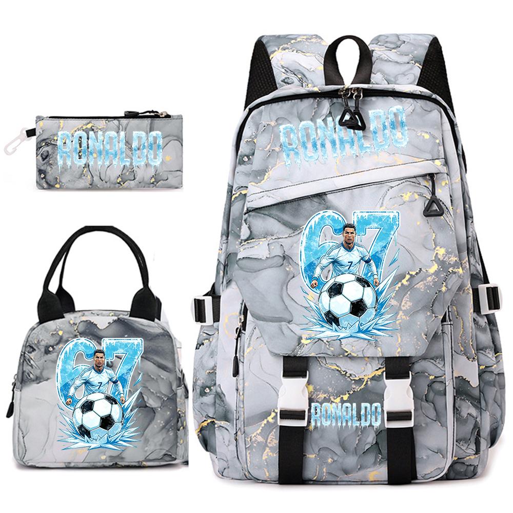 Cr7 Ronaldo 67 Print Student Rugzak Set met Lunchtas Etui Tienermeisjes School Reis Dagrugzak