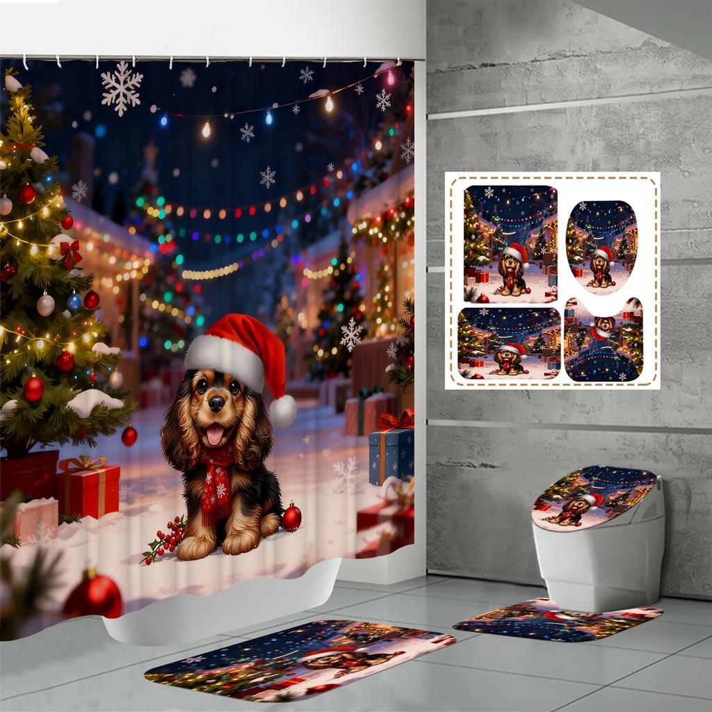 4PCS  Shower Curtain Sets With Shower Curtain And Rugs Toilet Lid Rug U Shape Mat And Bath Mat Bathroom Set  With 12 Hooks