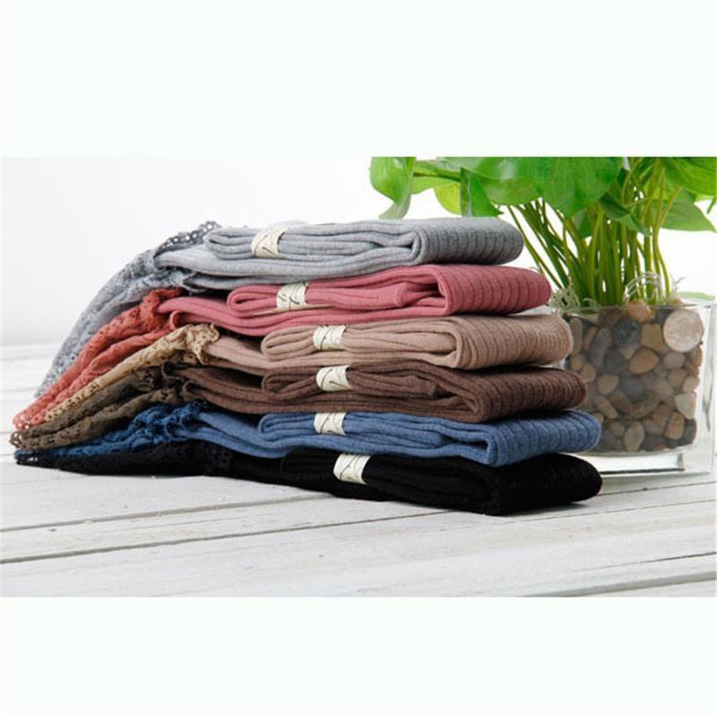 Winter Kniestrümpfe mit Spitzenbesatz Vertikale Streifen Baumwolle Oberschenkelhohe Strümpfe Rutschfest und Schlankmachend