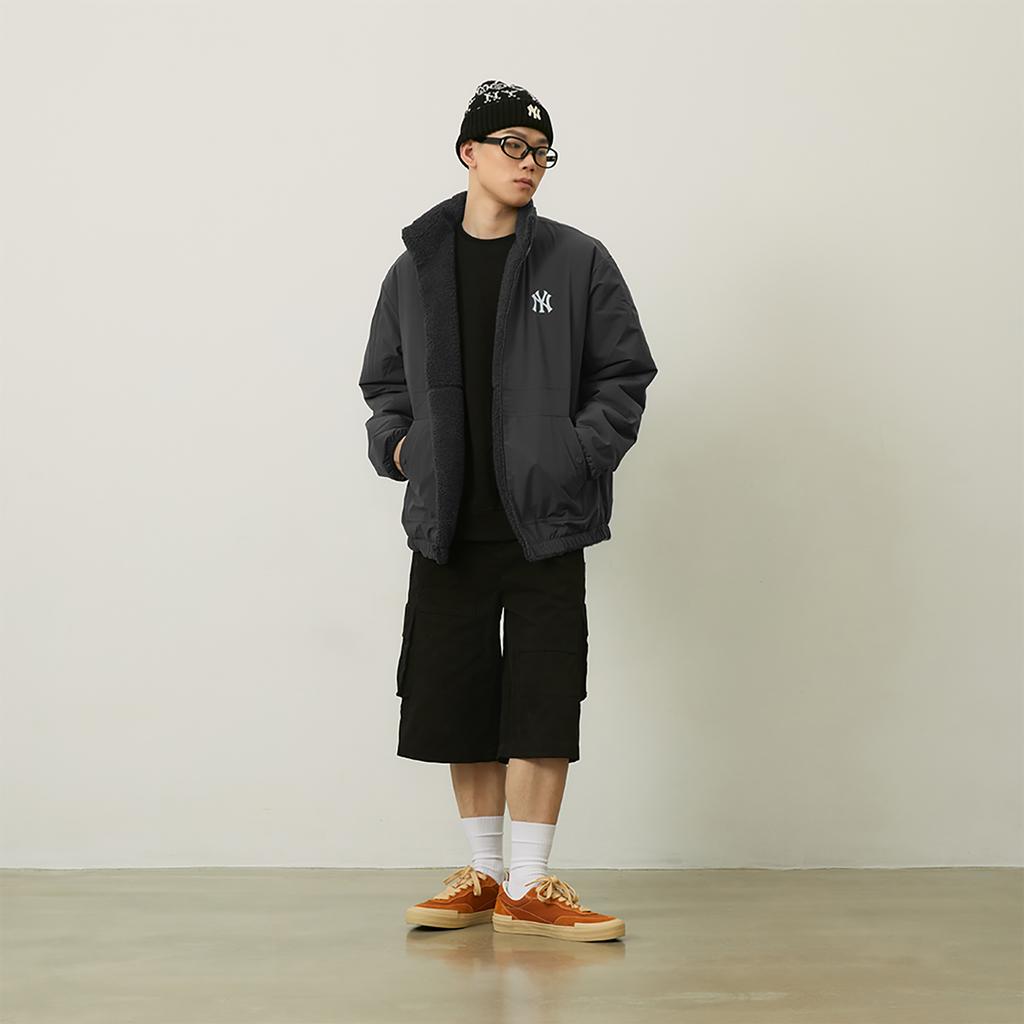 New MLB MLB Preppy Style Collection New York Yankees FW24 Velvet-feel Coat Unisex Charcoal Gray 3AFDV0346-50CGS