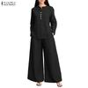 ZANZEA Women Long Sleeve Blouse and Pants Casual Two Piece Suit Sets