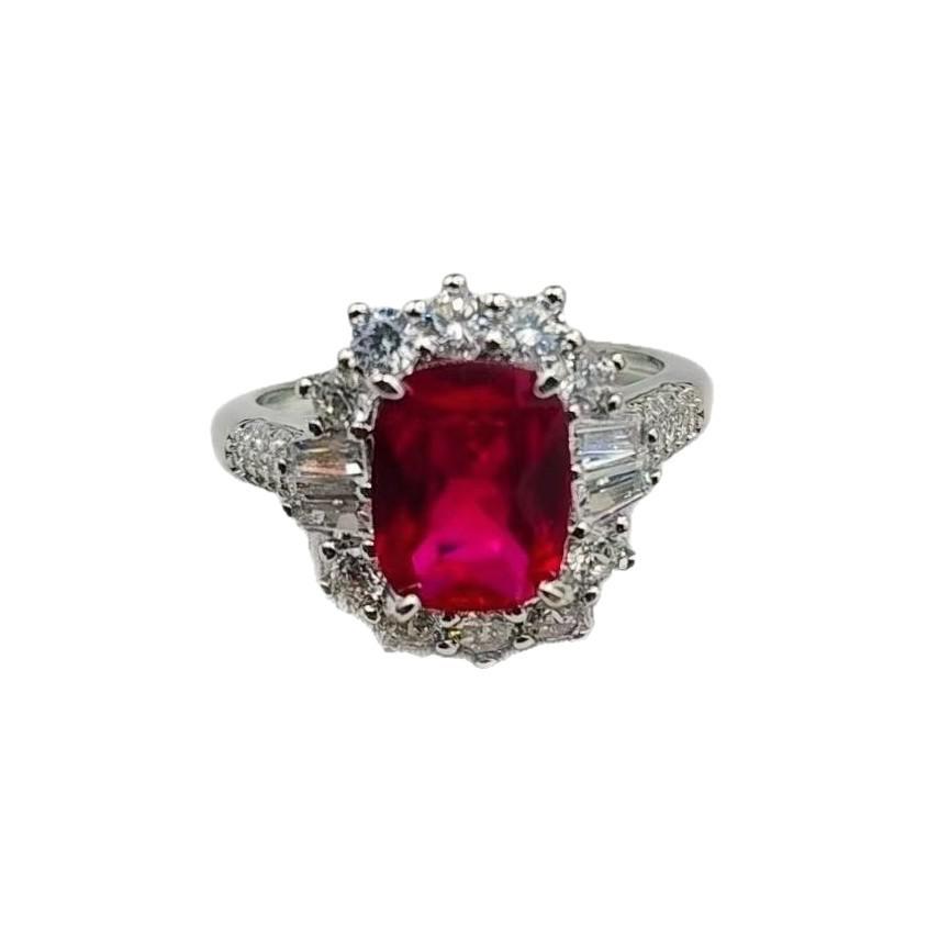 European Designer-Inspired Royal Blue Sapphire and Pigeon Blood Red Gem Ring with High Carbon Diamonds for Women Red Ring