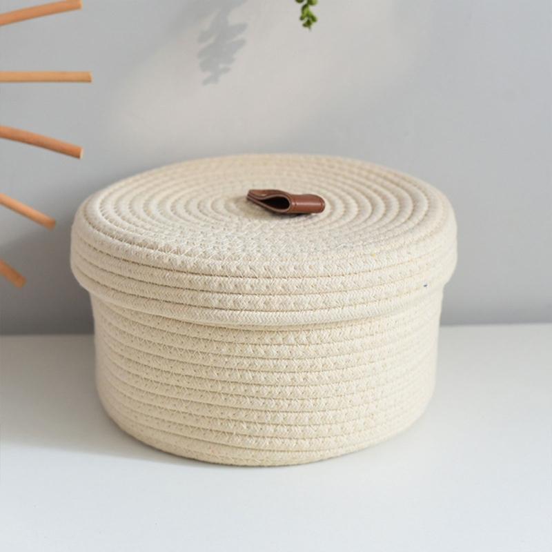 Pack of 2 Sturdy Cotton Rope Storage Baskets With Lid for Organizing Rope Keys and Toy In Elegant Color Designs