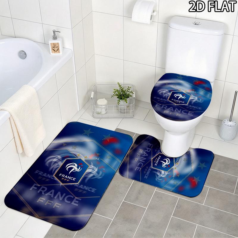 France football logo 3pcs Pattern Flannel Nonslip Absorbent Washable Decorative Bathroom Home Toilet Seat Cover Mat Set