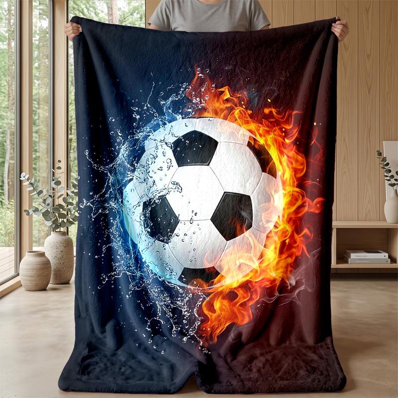 Soccer Player with Lightning Theme Blanket Lightweight Warm Flannel Blanket Decorative Throw Blanket for Home Decoration