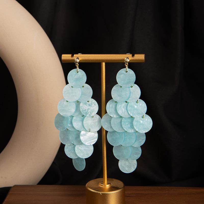 Flower Temperament Fringed Earrings Round Shell Fringed Leisure Vacation Style Earrings Atmospheric Light Luxury High-End Earrings