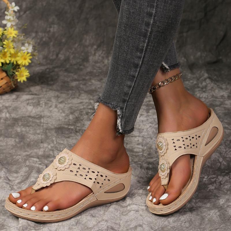 Summer new large size sewing line comfortable solid color heel cool slippers women