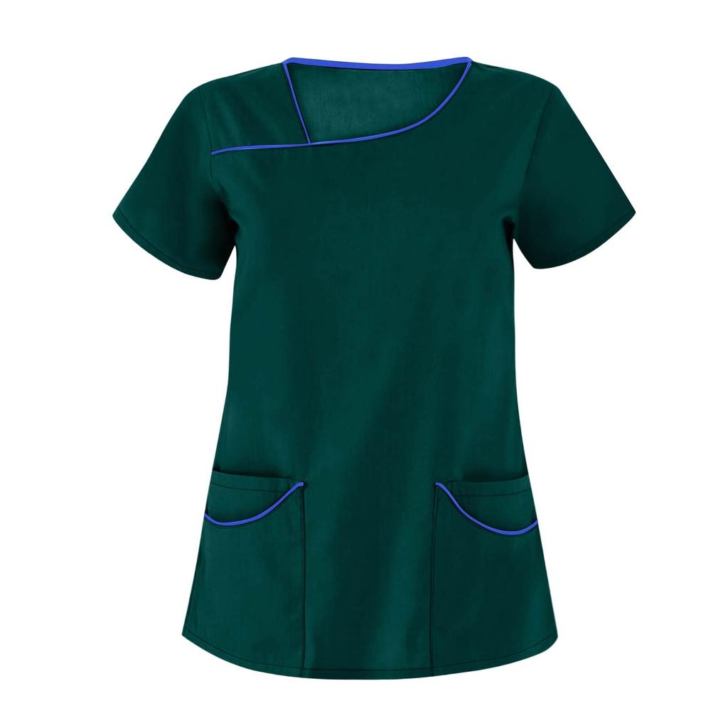 Women's Fashion Solid Short Sleeve Pattern Tops Pocket Working T-shirts