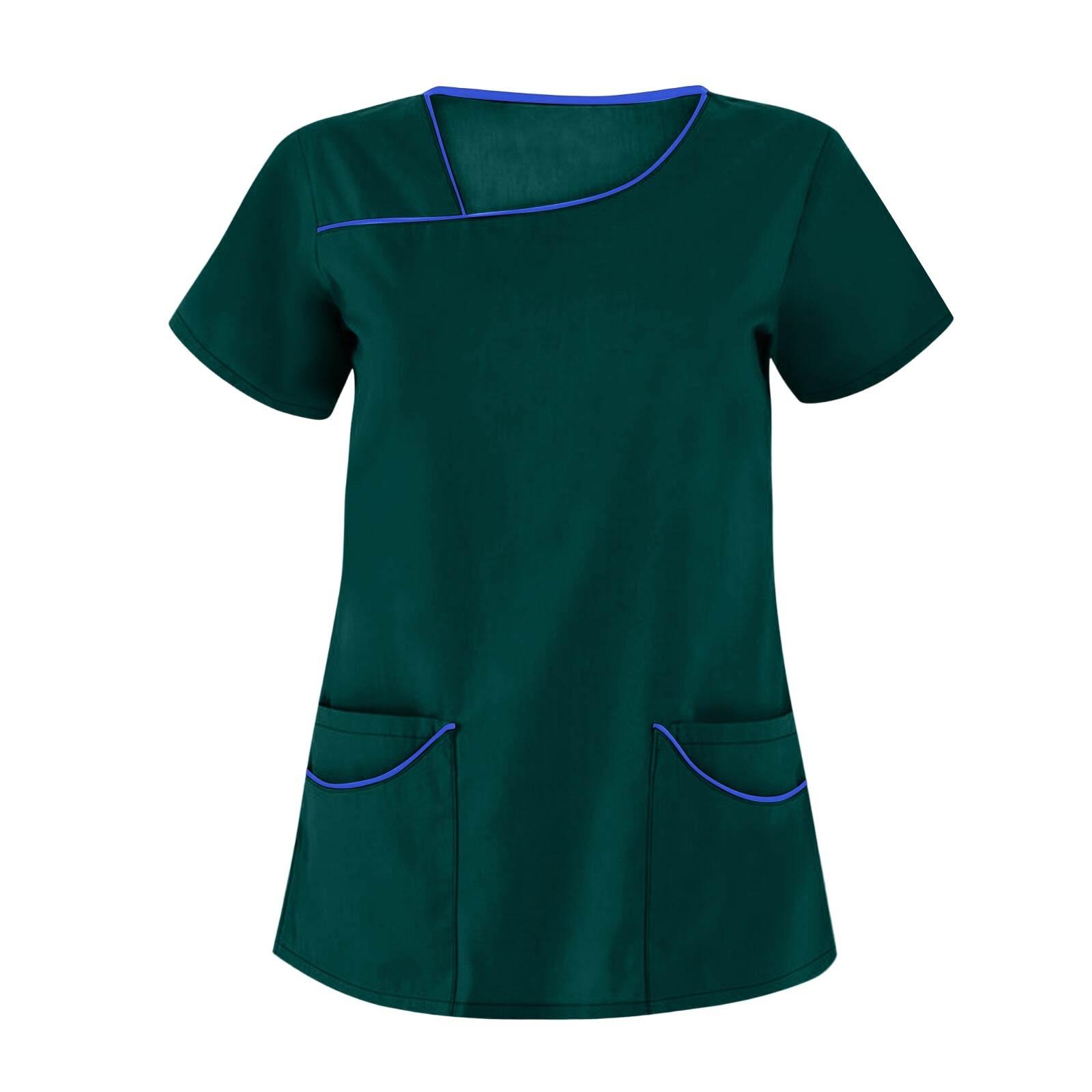 Women s Professional Short Sleeve Tunic Top with Pockets, Stylish Red Work Uniform for Salon, Spa, Healthcare, Hospitality XXL