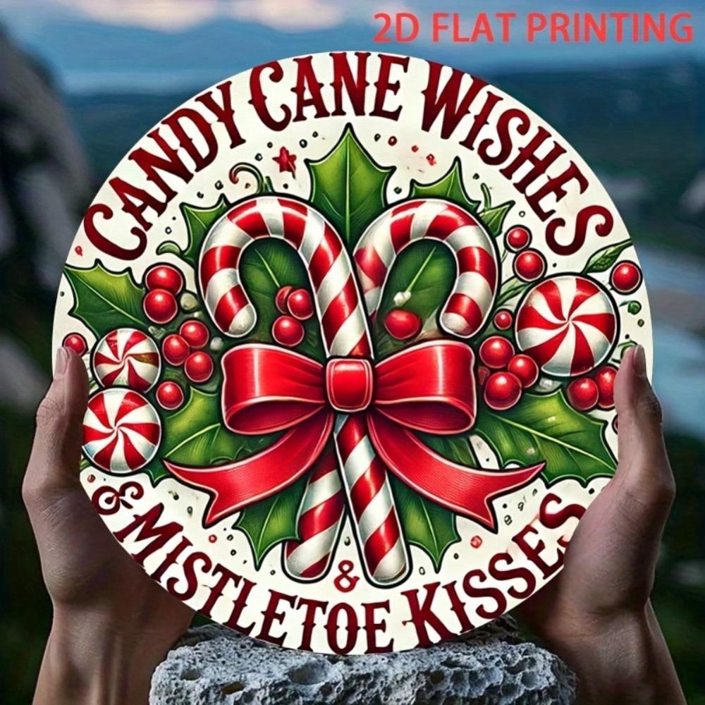 Vintage Rustic Metal Wall Decor Round Sign Holiday Home Decor Candy Cane Wishes Iron Art